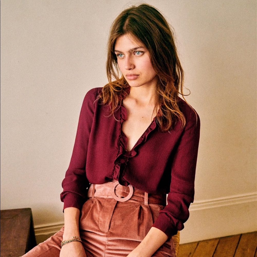 Sezane Luce Blouse Burgundy Fr 36 US 4